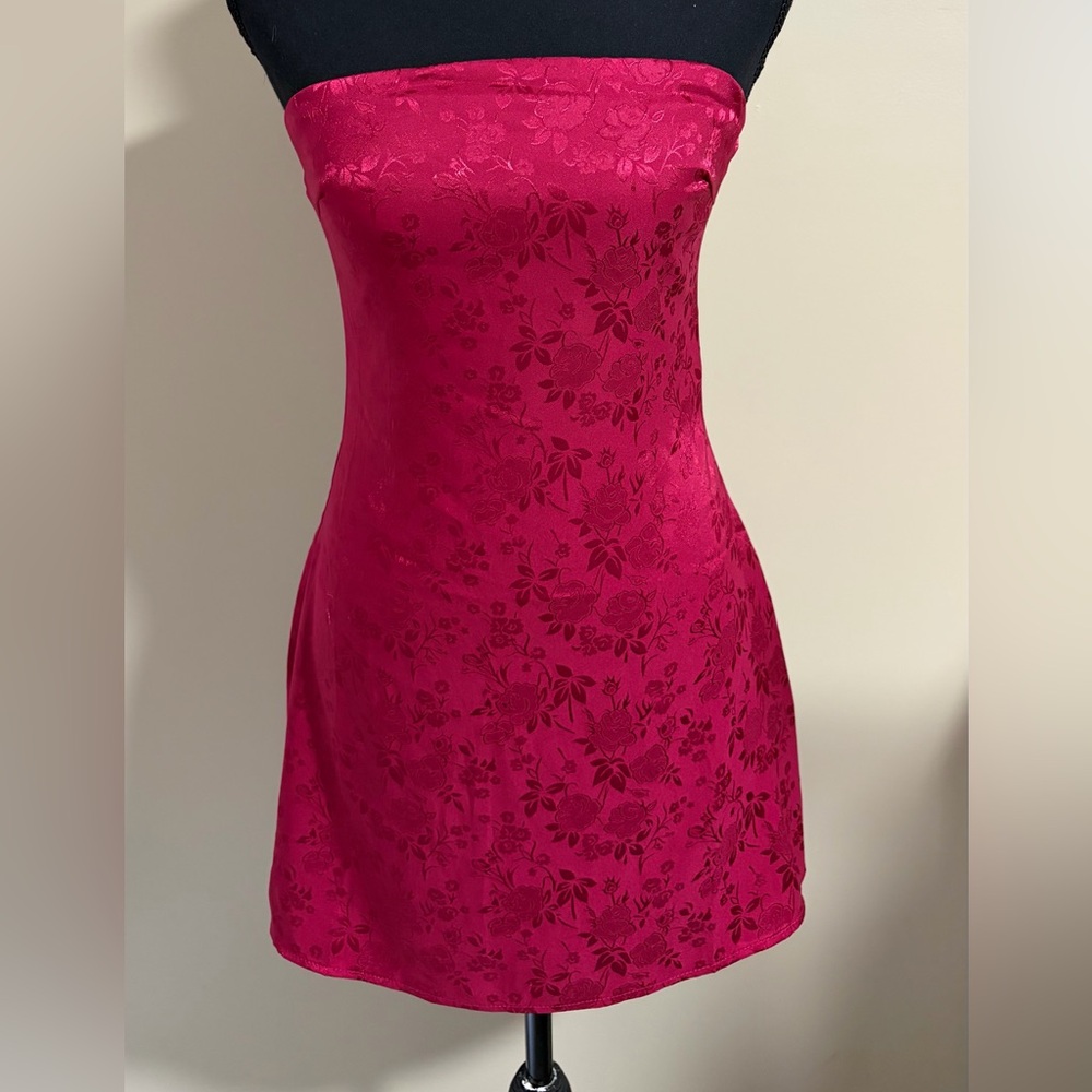 Princess Polly Ramie Strapless Mini Dress Burgundy Low Impact